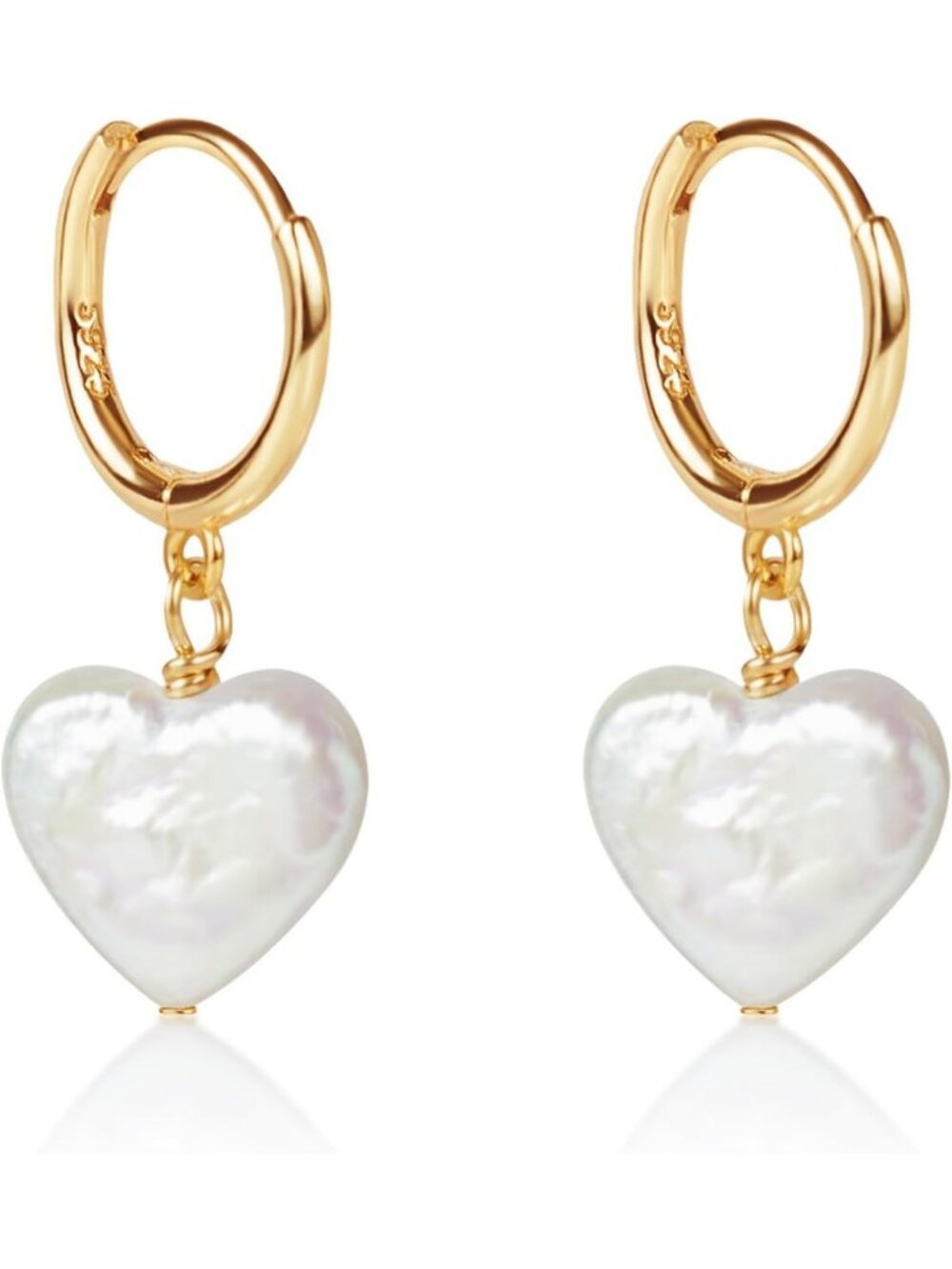 14k Gold Plated Sterling Silver Heart Shaped Pearl Huggie Hoop Earrings for